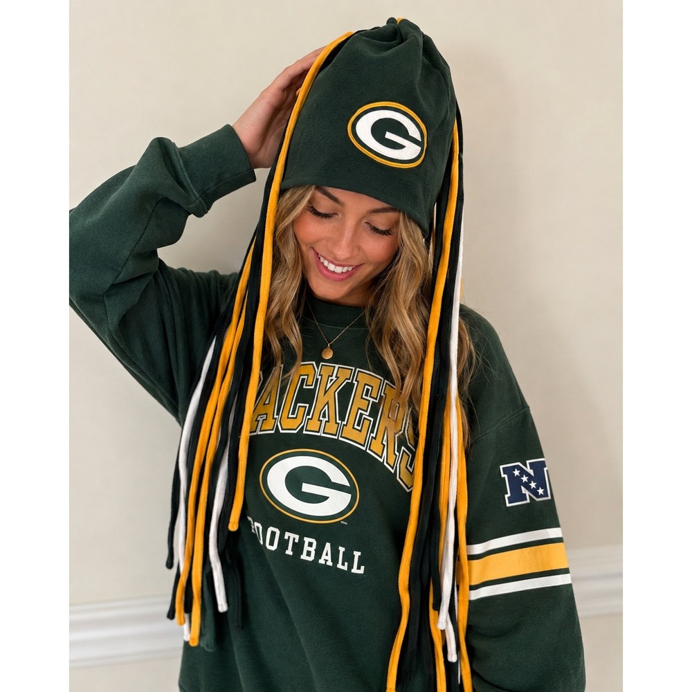 Green Bay Packers Dreadlock Hat FOCO Fleece Tassel Fan Cheesehead NFL Green Gold